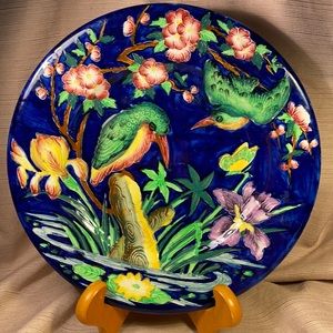 Maling 1940s England Majolica plate birds flowers